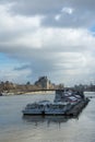 Paris, The banks of the Seine are flooded, the Seine is 6 meters above the level. Boats and barges can no longer circulate. Royalty Free Stock Photo