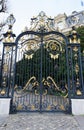 Black and golden gate of Marcel Dassault building hosts Artcurial auction house in Paris, France