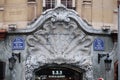 Detail of the facade of a building in Art Nouveau Style on the boulevard Madeleine in Paris Royalty Free Stock Photo