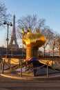 The Flame of Liberty is a full-sized, gold leaf covered replica of the torch from the Statue of Liberty, Paris, France Royalty Free Stock Photo