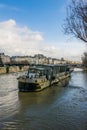 Paris, The banks of the Seine are flooded, the Seine is 6 meters above the level. Boats and barges can no longer circulate. Royalty Free Stock Photo