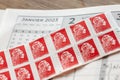 The red stamp of the Post Office, to send a priority letter, has been abolished since January 1, 2023 Royalty Free Stock Photo