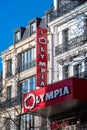 Sign and logo of the Olympia hall, a famous Parisian concert venue and music hall, Paris, France Royalty Free Stock Photo