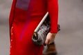 Paris, France - January, 25, 2024: woman wears Fendi First bag, fashion blogger outfit details