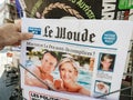 Satirical Le Woude newspaper at French press kiosk