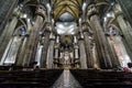 PARIS, FRANCE - Jul 13, 2017: Super wide shot black and white Interior of notre Damme cathedral in France, Paris