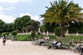 Tourists and Parisians relaxing in the Luxembourg Gardens. Paris