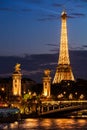 Pont Alexandre III Bridge and Eiffel Tower at night. Paris, Fran Royalty Free Stock Photo