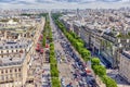 PARIS, FRANCE - JULY 06, 2016 : Beautiful panoramic view of Paris from the roof of the Triumphal Arch. Champs Elysees. Royalty Free Stock Photo