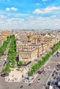 PARIS, FRANCE - JULY 06, 2016 : Beautiful panoramic view of Paris from the roof of the Triumphal Arch. Champs Elysees. Royalty Free Stock Photo