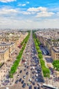PARIS, FRANCE - JULY 06, 2016 : Beautiful panoramic view of Paris from the roof of the Triumphal Arch. Champs Elysees. Royalty Free Stock Photo