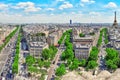 PARIS, FRANCE - JULY 06, 2016 : Beautiful panoramic view of Paris from the roof of the Triumphal Arch. Champs Elysees and Royalty Free Stock Photo