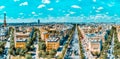 PARIS, FRANCE- JULY 06, 2016 :Beautiful panoramic view of Paris from the roof of the Triumphal Arch. Champs Elysees and the Eiffel Royalty Free Stock Photo