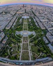 Paris, France, July 1, 2022. Breathtaking view of the city from above, at the foot of the Eiffel Tower, in the Champs de Mars Royalty Free Stock Photo