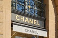 Chanel luxury store sign in place Vendome in Paris, France