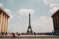 Paris, France - July 7, 2018 - : The famous Eiffel Tower Tour view from Trocadero Place. Royalty Free Stock Photo