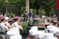 Paris. France. July 14, 2012. French President Francois Hollande welcomes citizens during the parade.