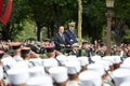 Paris. France. July 14, 2012. French President Francois Hollande welcomes citizens during the parade.