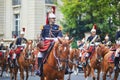 PARIS, FRANCE - JULY 14 2023: French Republican Guards during the ceremonial of french national day on July 14, 2014 in Paris,