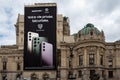 Samsung Galaxy advertising billboard on the facade of the Paris Opera house, Paris, France