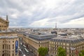 Paris rooftops view and Eiffel Tower seen from Galeries Lafayette terrace in a cloudy day in France Royalty Free Stock Photo