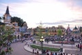 PARIS, FRANCE, July 19, 2010: Square with people in front of the main entrance to the Disneyland Paris. Royalty Free Stock Photo