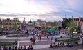 PARIS, FRANCE, July 19, 2010: Square with people in front of the main entrance to the Disneyland Paris. Royalty Free Stock Photo