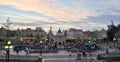 PARIS, FRANCE, July 19, 2010: Square with people in front of the main entrance to the Disneyland Paris. Royalty Free Stock Photo