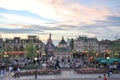 PARIS, FRANCE, July 19, 2010: Square with people in front of the main entrance to the Disneyland Paris. Royalty Free Stock Photo