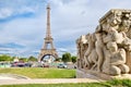 Street scene in Paris with a view of the Eiffel Tower