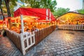 Paris, France - July 22, 2014: Tourists enjoy the evening in Montmartre, the famous artist quarter