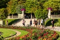 Tourists and Parisians relaxing in the Luxembourg Gardens. Paris