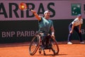 Argentinian wheelchair tennis player Gustavo Fernandez in action during his wheelchair men`s singles final match at Roland Garros