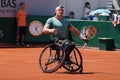 Argentinian wheelchair tennis player Gustavo Fernandez in action during his wheelchair men`s singles final match at Roland Garros