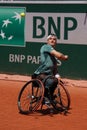 Argentinian wheelchair tennis player Gustavo Fernandez in action during his wheelchair men`s singles final match at Roland Garros