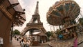 PARIS, FRANCE - JUNE 12, 2023. Artistic fisheye lens shot of the famous classic Carousel of the Eiffel Tower