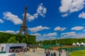 Paris, France June 1, 2015: Beautiful and world famous Eiffel Tower rises up from the city on a glorious sunny day