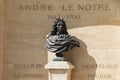 PARIS, FRANCE - JUNE 23, 2017: Bust of the Andre Le Notre in the Tuileries Park. He was a French landscape architect and the