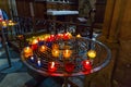 PARIS, FRANCE - JUNE 23, 2017: Candles in the Notre-Dame de Paris church. Is a medieval Catholic cathedral and is considered to be Royalty Free Stock Photo