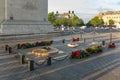 Paris, France - June 24, 2016: The Champs-Elysees sunset view from the base of Triumphal Arch de l Etoile the most famous avenue Royalty Free Stock Photo