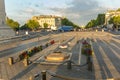 Paris, France - June 24, 2016: The Champs-Elysees sunset view from the base of Triumphal Arch de l Etoile the most famous avenue Royalty Free Stock Photo