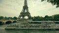 PARIS, FRANCE - JUNE 12, 2023. Crowded tour boat on the Seine River at the Eiffel Tower Royalty Free Stock Photo