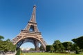 Eiffel Tower from the Champ de Mars gardens in summer. Royalty Free Stock Photo