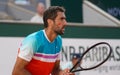 Grand Slam Champion Marin Cilic of Croatia in action during his quarter-final match against Andrey Rublev of Russia