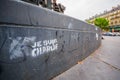 PARIS, FRANCE - JUNE 1, 2015 : Je suis Charlie graffity in a plaza in Paris against the terrorist attack on Charlie hebdo journal.