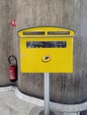 PARIS, FRANCE - JUNE 20: La Poste postbox on June 20, 2022 in Paris, France. La Poste is France's leading employer