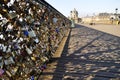 PARIS, FRANCE - JUNE 6., 2013: Lovers have locked thousands of locks to the Pont des Arts bridge in Paris. The padlocks, with keys