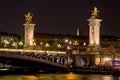 Night time over Pont Alexandre III bridge - Paris, France Royalty Free Stock Photo