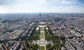 Paris, France, June 30, 2018. Panoramic aerial view of Champ de Mars, Grand Palais Ephemere and Montparnasse Tower Royalty Free Stock Photo