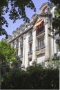 PARIS, FRANCE - June 14, 2022: Parisian residential buildings. Architecture of old Paris, beautiful facade, typical french houses